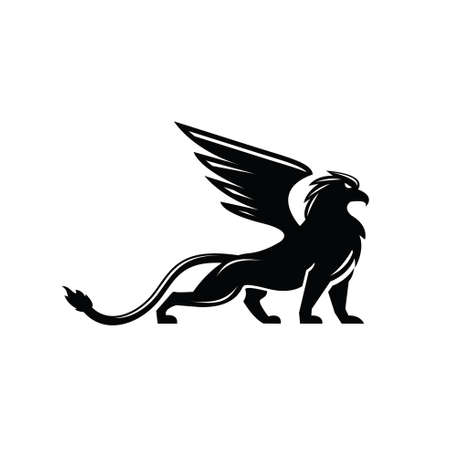 premium black minimal Griffin Mythical Creature Emblem mascot Vector Designのイラスト素材