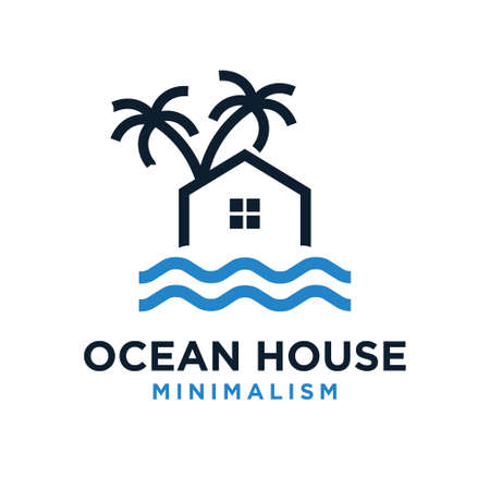 minimalism water house vector logo flat illustrationのイラスト素材