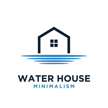 minimalism water house vector logo flat illustrationのイラスト素材