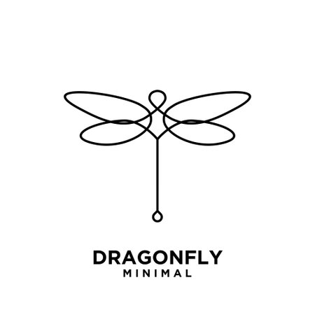 simple luxury beautiful dragonfly line logo icon design illustration flat design isolated backgroundのイラスト素材