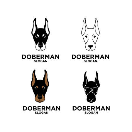 set collection doberman dog head vector logo icon illustration design isolated backgroundのイラスト素材