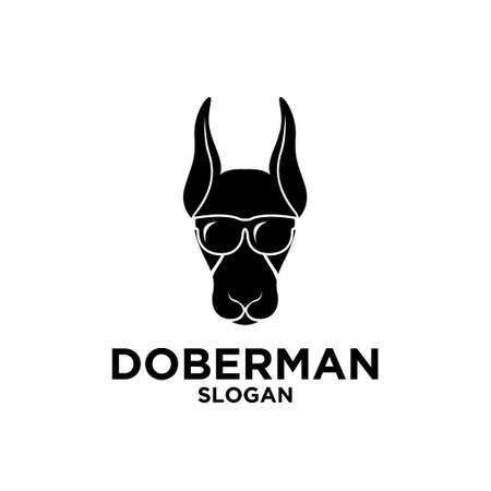 doberman dog head black white used sunglasses logo icon illustration design isolated backgroundのイラスト素材