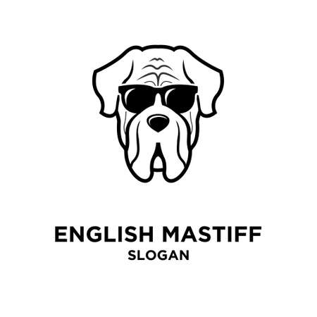 English Mastiff dog head wearing sunglasses vector logo icon illustration design isolated backgroundのイラスト素材