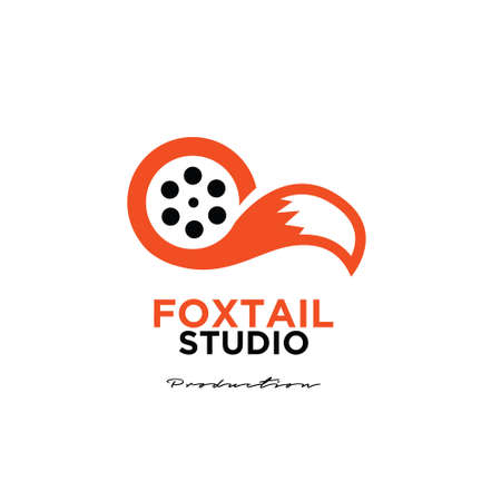 fox tail Studio Movie Video Cinema Cinematography Film Production logo design vector icon illustration Isolated White Backgroundのイラスト素材