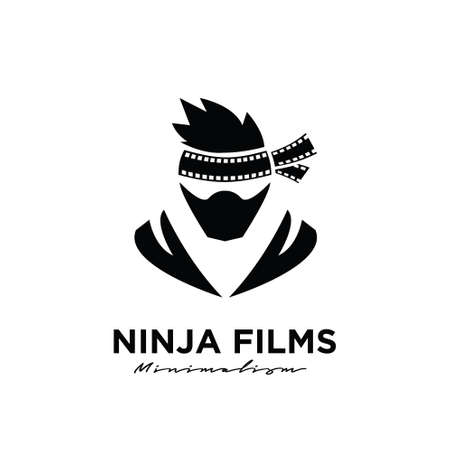 Ninja Film Studio Movie Video Cinema Cinematography Film Production logo design vector icon illustration Isolated White Backgroundのイラスト素材