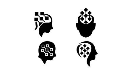 set collection head data brain black logo icon design vector flat illustration isolated backgroundのイラスト素材