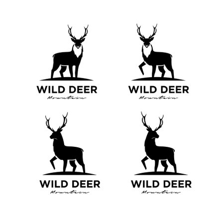 set collection Vintage Vector Illustration vector deer logo premium black template icon design isolated backgroundのイラスト素材