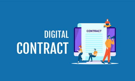 digital contract job vector illustration design template background can be use for presentation web banner UI UX landing pageのイラスト素材