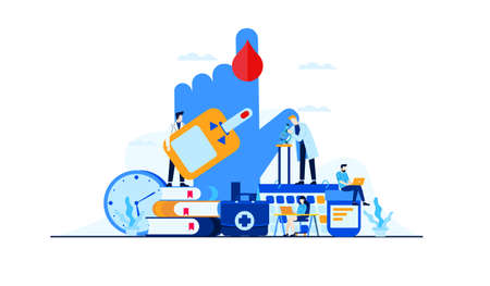 diabetes vector flat illustration blood test sugar level doctor's research for treatment concept designのイラスト素材