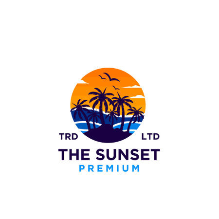 Sunset beach logo design illustration vectorのイラスト素材