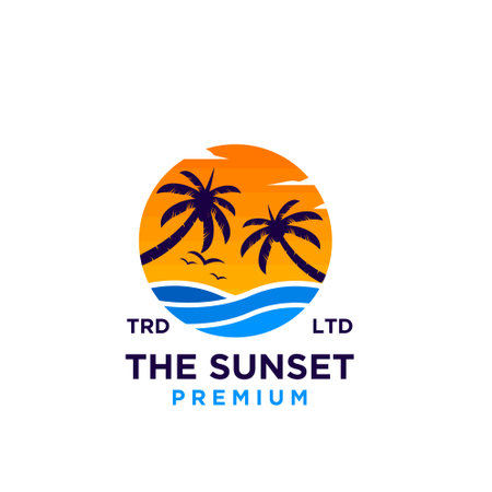 Sunset beach logo design illustration vectorのイラスト素材
