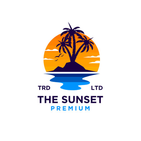 Sunset beach logo design illustration vectorのイラスト素材