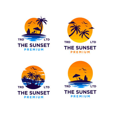 Sunset beach logo design illustration vectorのイラスト素材