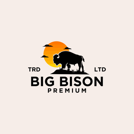 Premium black bison vector logo icon design isolated white backgroundのイラスト素材