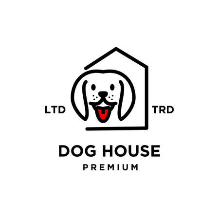 simple Dog house line art vector logo design isolated white backgroundのイラスト素材