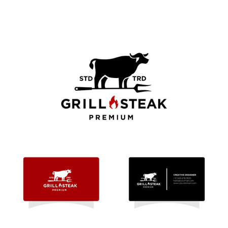 Barbecue Grill food beef and steak Logo template Vector illustrationのイラスト素材