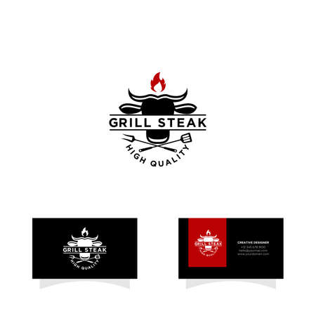 Barbecue Grill food beef and steak Logo template Vector illustrationのイラスト素材