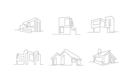 set collection Continuous one line drawing Modern house logo design of real estate house market agencyのイラスト素材