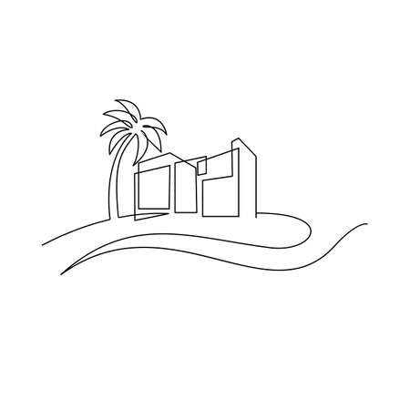 Continuous one line drawing Modern house logo vector isolated white backgroundのイラスト素材