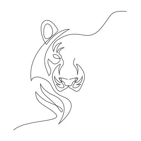 Tiger in one line drawing style. Abstract tiger wild animal contour outline background in black and white Vector illustrationのイラスト素材