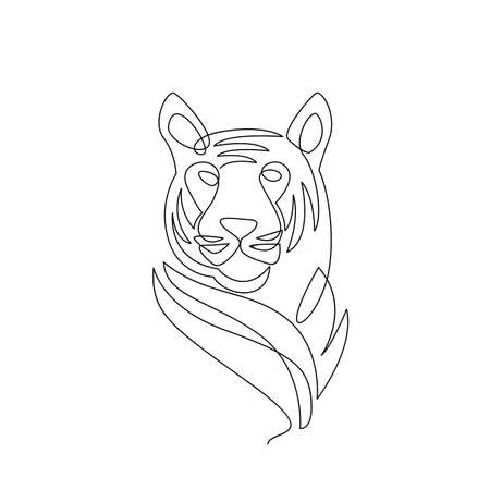 Tiger in one line drawing style. Abstract tiger wild animal contour outline background in black and white Vector illustrationのイラスト素材
