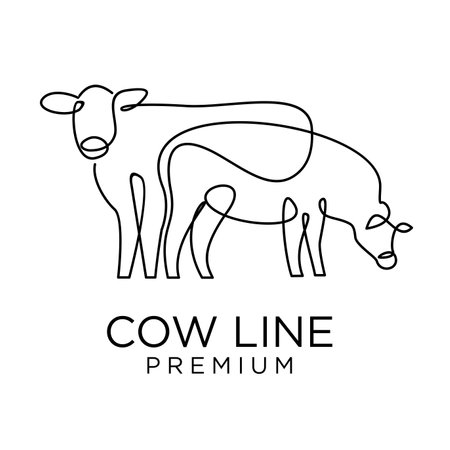 Cow farm line mono single drawing logo icon design templateのイラスト素材