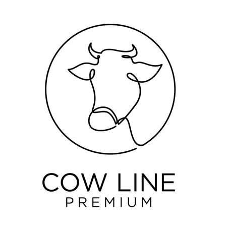 Cow farm line mono single drawing logo icon design templateのイラスト素材