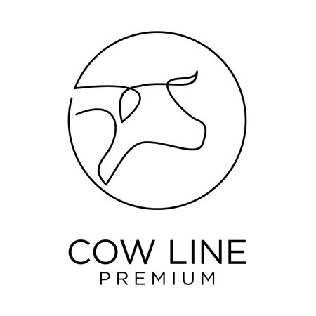 Cow farm line mono single drawing logo icon design templateのイラスト素材