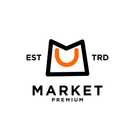 Market shop bag initial M logo icon design template modernのイラスト素材