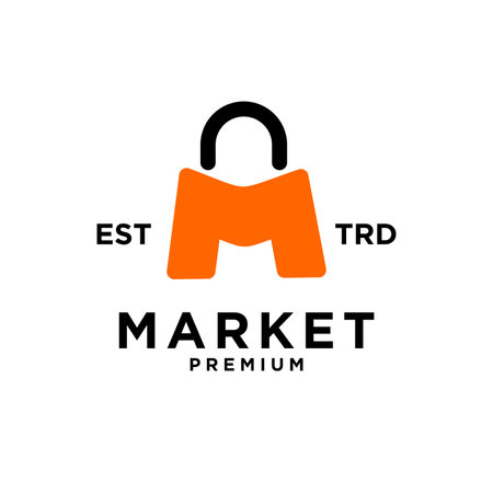 Market shop bag initial M logo icon design template modernのイラスト素材