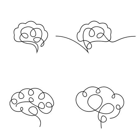 Brain icon continue single line illustration set collection templateのイラスト素材