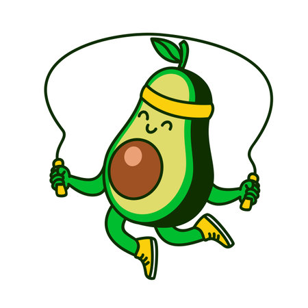 Avocado workout cute character illustration templateのイラスト素材