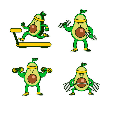 Avocado workout cute character illustration template set collectionのイラスト素材