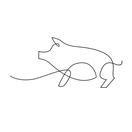 Pig single line illustration drawing templateのイラスト素材