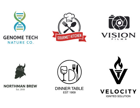 A collection of six distinct modern  designs featuring diverse themes like science, food, film, and...