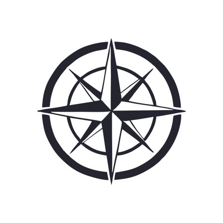 A simple black and white geometric compass rose icon, perfect for navigation, travel, and adventure...