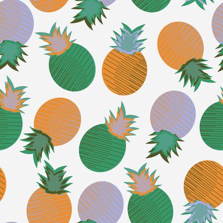 White with green and orange pineapples seamless pattern background design.のイラスト素材