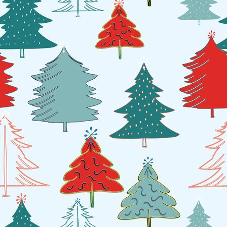 Light Blue with Red and green Christmas trees seamless pattern background design.のイラスト素材