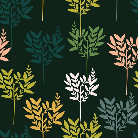Dark with long whimsical tree like elements seamless pattern background design.のイラスト素材