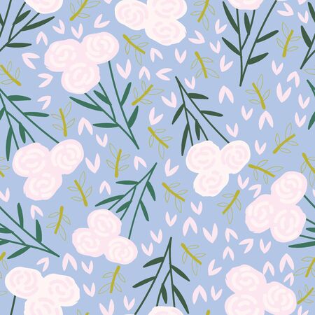 Light grey blue with whimsical pink floral bouquets seamless pattern background design.のイラスト素材