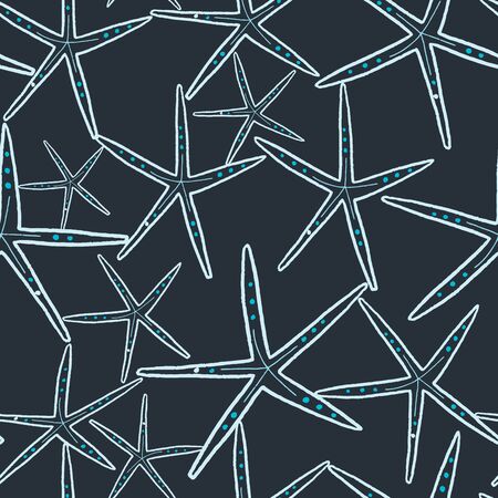 Dark blue with underwater light blue star fish seamless pattern background design.のイラスト素材