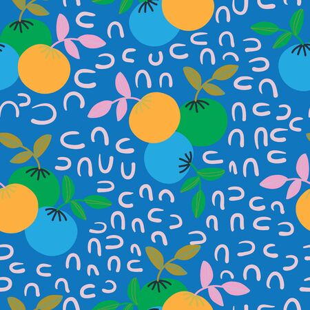 Blue all over branches and oranges seamless pattern background design.のイラスト素材