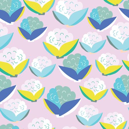 Light pink with whimsical cauliflowers seamless pattern background design.のイラスト素材