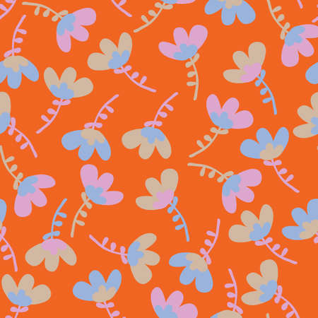 Red with whimsical funky florals seamless pattern background design.のイラスト素材