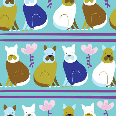 Light blue with simple dog illustration seamless pattern background design.のイラスト素材