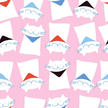 Pink with whimsical and cute cats seamless pattern background design.のイラスト素材