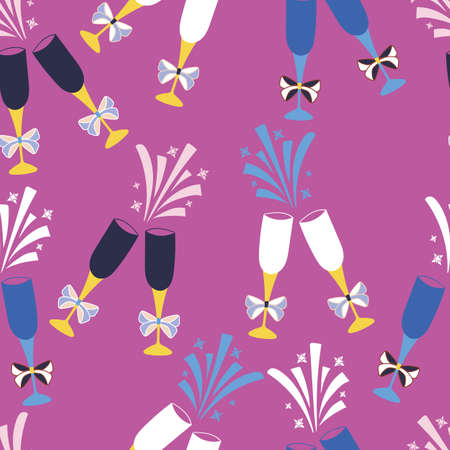 Violet with champagne celebration glasses seamless pattern background design.のイラスト素材