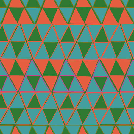 Green, orange and blue triangles seamless pattern background design.