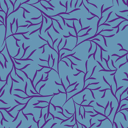 Blue with purple outline branches and their leaves seamless pattern background design.のイラスト素材