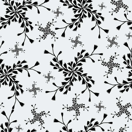 Black abstract fern leaf design seamless pattern background.のイラスト素材